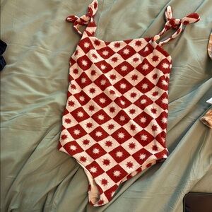 Red and White Patterned Swimsuit
